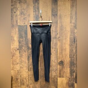 Spanx women’s high waisted shiny black leggings large EUC